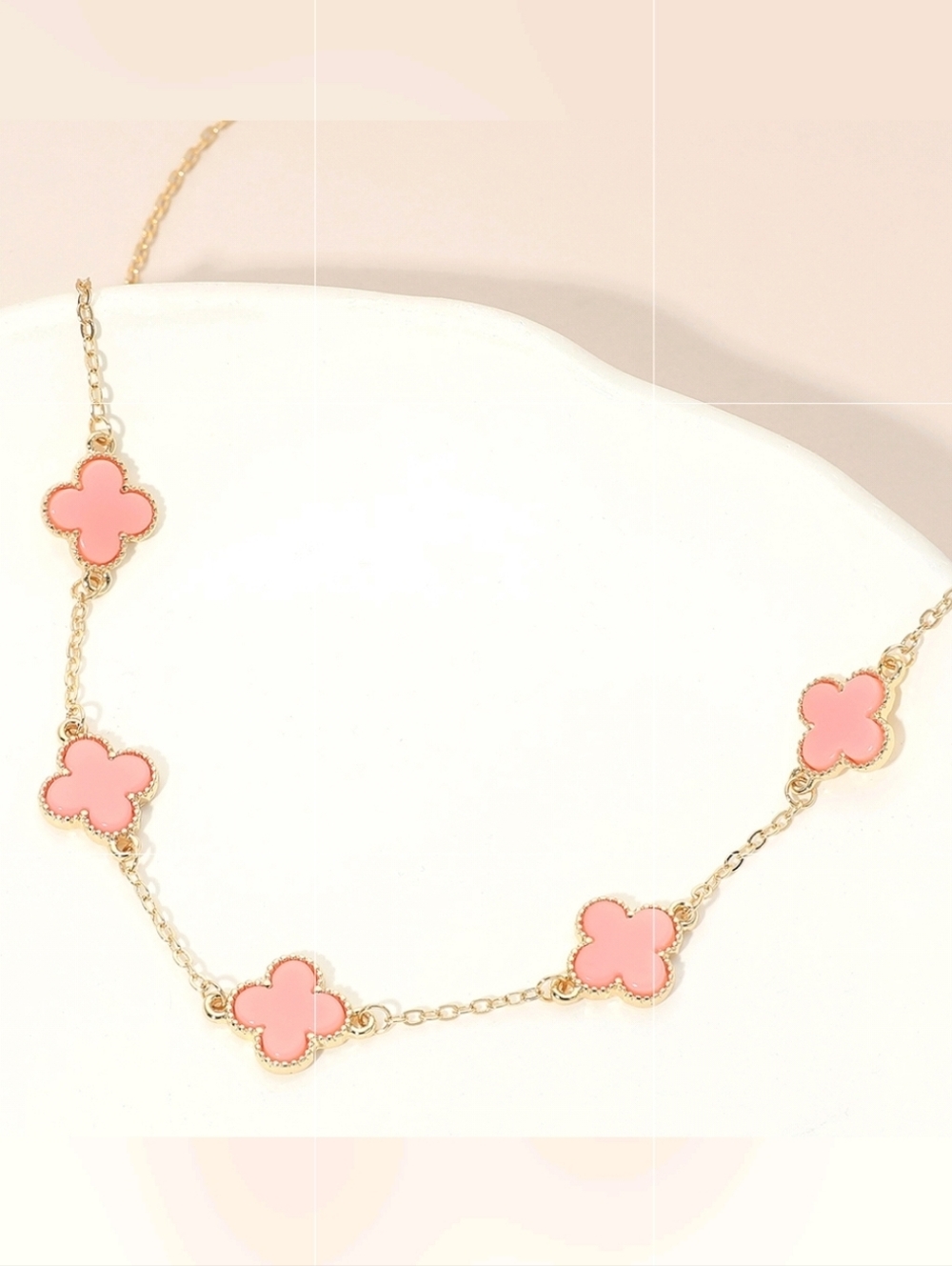 Pink Gold Dipped 0.5 Quatrefoil Clover Chain Necklace Station Pendant